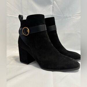 Vionic Tenley Boots Black Suede Leather Zip Up Buckle Ankle Women’s Size 9.5